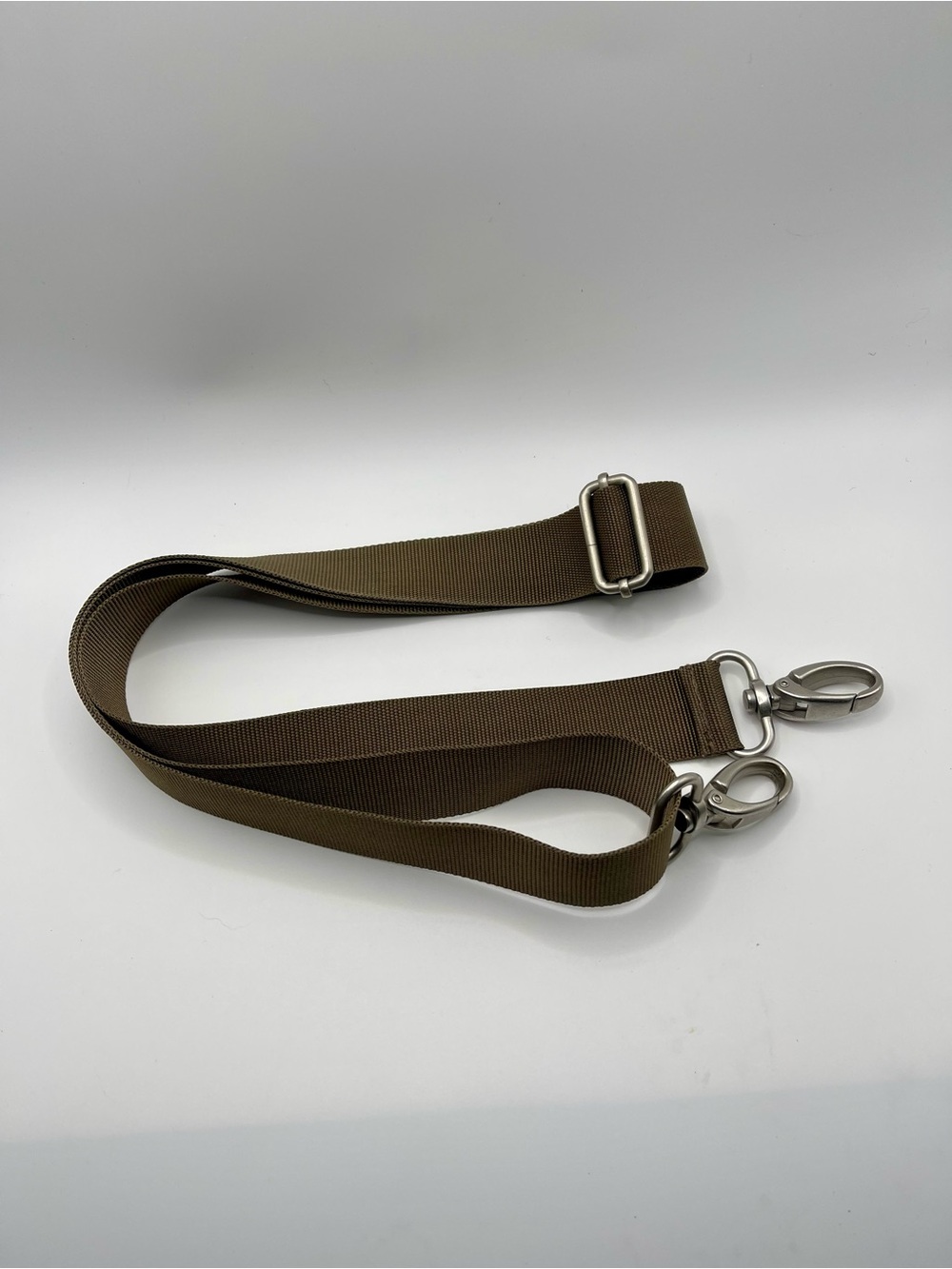Adjustable Brown Crossbody Strap with Silver Hardware